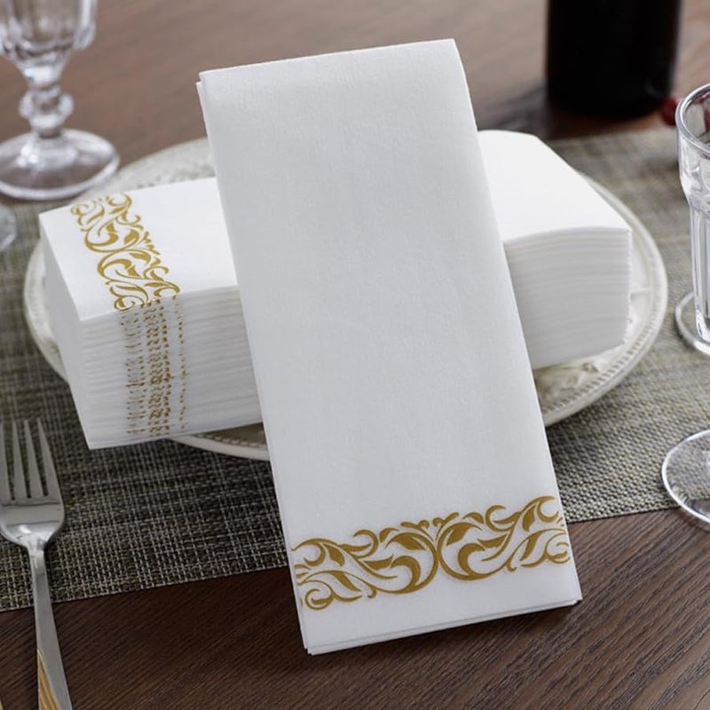 GALPADA Gold Floral Disposable Paper Guest Towels 100pcs 40x30cm Thick Folded for Wedding Party Banquet - Image 4